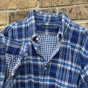 Ralph Lauren Men's Blue Plaid Shirt Size XL